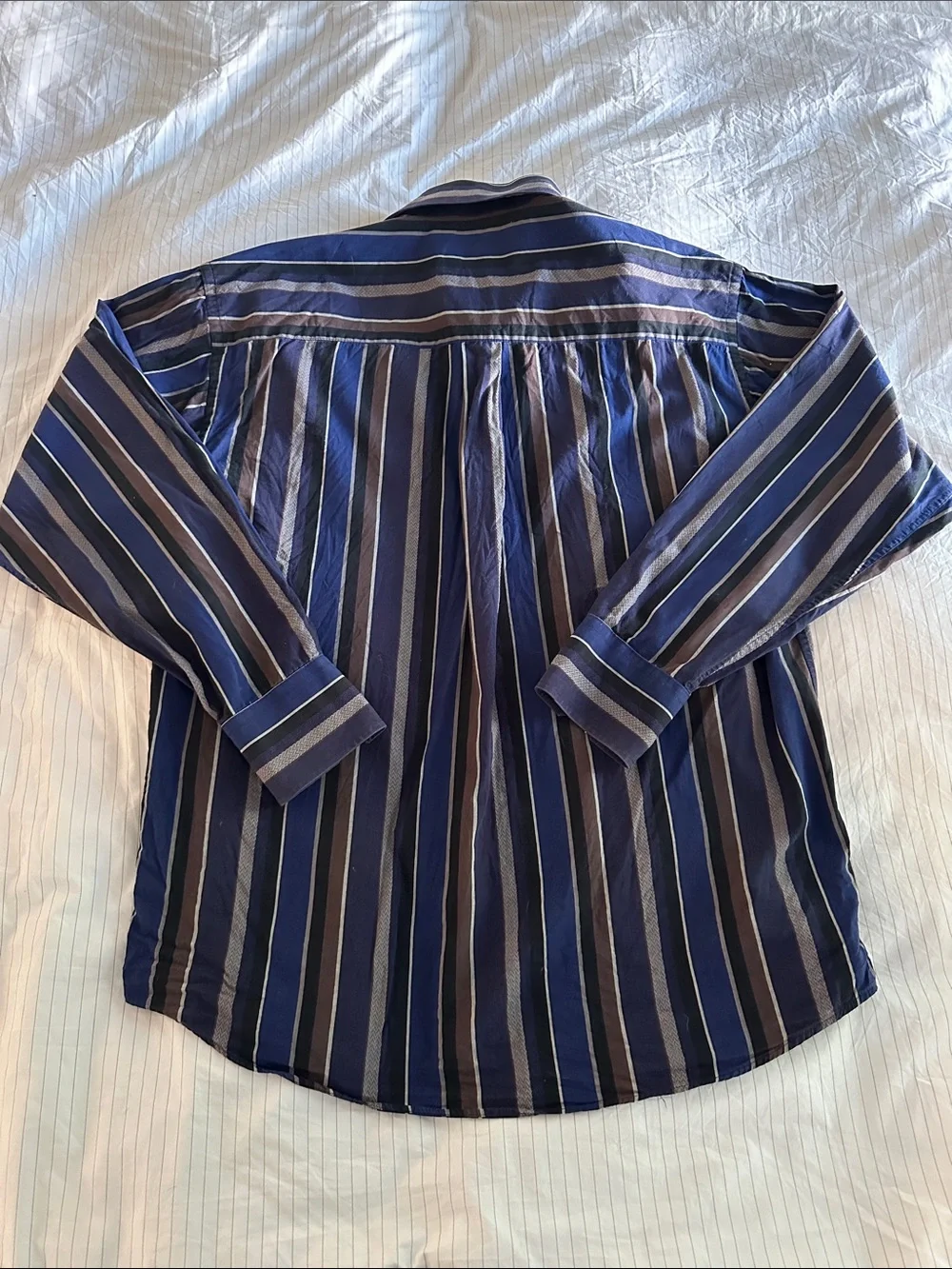 MBX - Men's Striped Button-Up Shirt - Blue and Brown - L